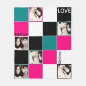 フォトブランケットパーソナライズされたピンクターコイズブラック フリースブランケット (正面)