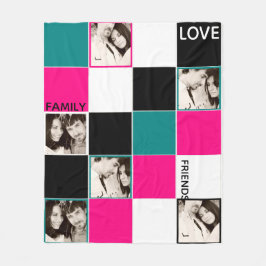 フォトブランケットパーソナライズされたピンクターコイズブラック フリースブランケット