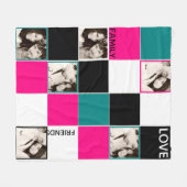 フォトブランケットパーソナライズされたピンクターコイズブラック フリースブランケット (正面(横))