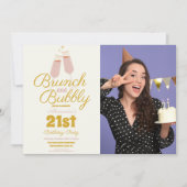 フォトブランチとバブルピンク21歳の誕生日 招待状 (正面)