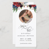 フォトブルゴーニュのブルーウェディング日付ブックマークを保存 (正面/裏面)