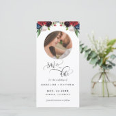 フォトブルゴーニュのブルーウェディング日付ブックマークを保存 (スタンド正面)