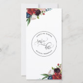 フォトブルゴーニュのブルーウェディング日付ブックマークを保存 (裏面)