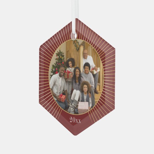 フォトブルゴーニュ金ゴールドラインファミリークリスマス ガラスオーナメント (正面左)