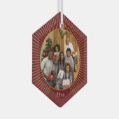 フォトブルゴーニュ金ゴールドラインファミリークリスマス ガラスオーナメント (正面右)