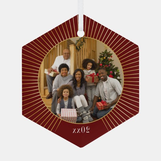 フォトブルゴーニュ金ゴールドラインファミリークリスマス ガラスオーナメント (裏面)