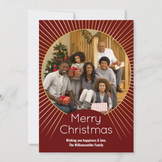 フォトブルゴーニュ金ゴールドラインファミリークリスマス シーズンカード (正面)