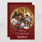 フォトブルゴーニュ金ゴールドラインファミリークリスマス シーズンカード (正面/裏面)