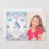 フォトブルーとパープルユニコーン誕生日パーティー 招待状 (正面)