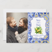 フォトブルーのタイル結婚レモン セーブザデート (正面)