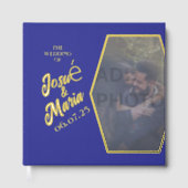 フォトブルーのフォイル結婚ゲストブックの追加 ゲストブック (正面)