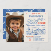 フォトブルーウェスタン・デザートロデオ1st誕生日 招待状 (正面/裏面)