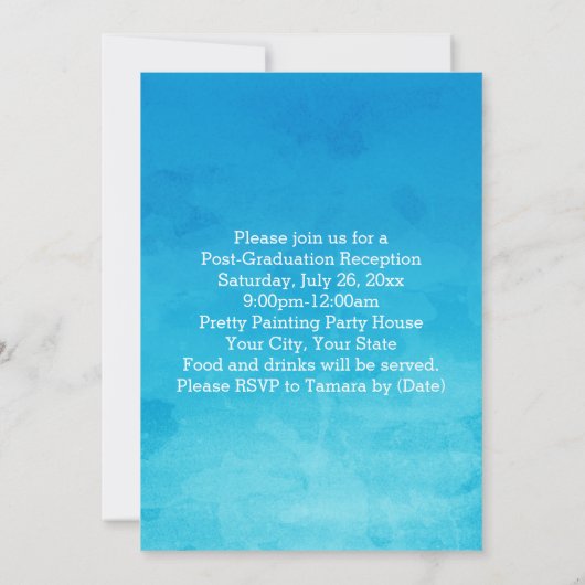 フォトブルーウォーターカラー高校卒業/パーティー 招待状 (裏面)