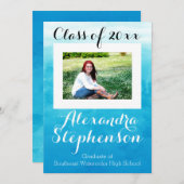 フォトブルーウォーターカラー高校卒業/パーティー 招待状 (正面/裏面)