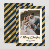 フォトブルーエレガントと金ゴールドメリークリスマス シーズンカード (正面/裏面)