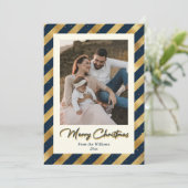 フォトブルーエレガントと金ゴールドメリークリスマス シーズンカード (スタンド正面)