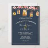 フォトブルーエレガントコーラルフローララ結婚イト 招待状 (正面)