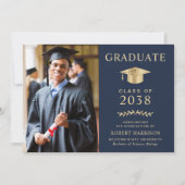 フォトブルーエレガントゴールドフォイルカレッジ卒業 案内状 (正面)