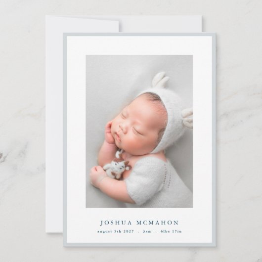 フォトブルーエレガントフレームベビー誕生 案内状 (正面)