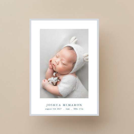 フォトブルーエレガントフレームベビー誕生 案内状