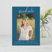 フォトブルーエレガント卒業式パーティー招待状 招待状 (スタンド正面)