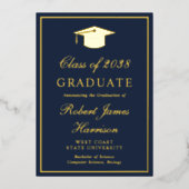 フォトブルーエレガント卒業式パーティー金ゴールド 箔招待状 (正面)