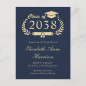 フォトブルーエレガント金ゴールド卒業発表 ポストカード (正面)