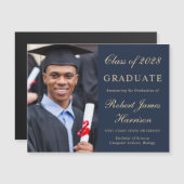 フォトブルーエレガント金ゴールド大学の卒業 マグネット招待状 (正面/裏面)