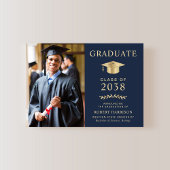 フォトブルーエレガント金ゴールド大学の卒業 案内状