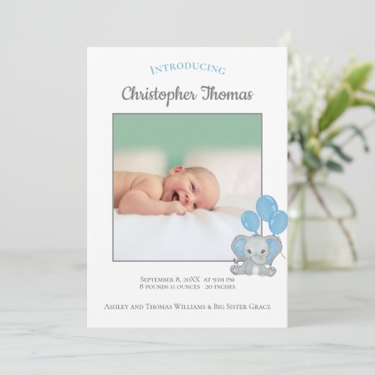 フォトブルーエレファント男の赤ちゃん誕生のお知らせ (スタンド正面)