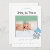 フォトブルーエレファント男の赤ちゃん誕生のお知らせ (正面/裏面)