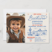 フォトブルーカウボーイリトルバッカロ誕生日 招待状 (正面)
