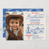 フォトブルーカウボーイリトルバッカロ誕生日 招待状 (正面/裏面)