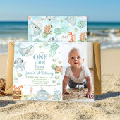 フォトブルーグレイOneder The Sea Boys第1誕生日 招待状
