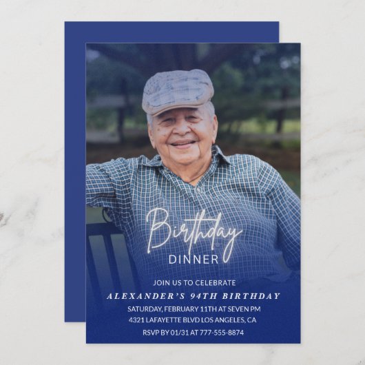 フォトブルーシャドウ誕生日ディナー94歳の誕生日 招待状 (正面/裏面)