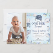 フォトブルーシータートルワンダーザシー1歳の誕生日 招待状 (正面)