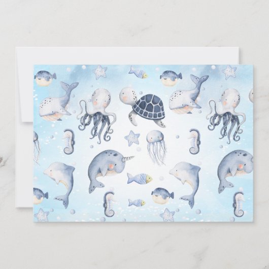 フォトブルーシータートルワンダーザシー1歳の誕生日 招待状 (裏面)