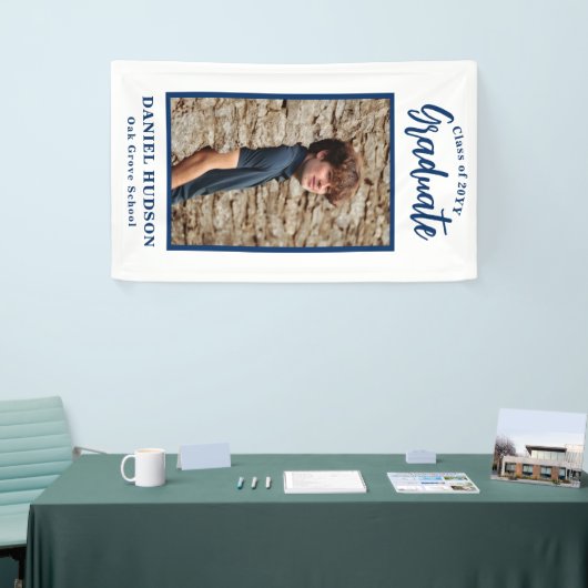 フォトブルースクールカラー卒業バナーの追加 横断幕 (トレードショー)