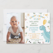 フォトブルーストンプChompロア恐竜1st誕生日 招待状 (正面)