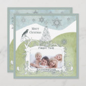 フォトブルースノーフレーククリスマスツリーかわいい鳥 シーズンカード (正面/裏面)