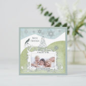 フォトブルースノーフレーククリスマスツリーかわいい鳥 シーズンカード (スタンド正面)