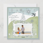 フォトブルースノーフレーククリスマスツリーかわいい鳥 シーズンカード (裏面)