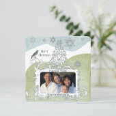 フォトブルースノーフレーククリスマスツリーかわいい鳥 シーズンカード (スタンド正面)