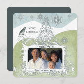 フォトブルースノーフレーククリスマスツリーかわいい鳥 シーズンカード (正面/裏面)