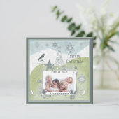 フォトブルースノーフレーククリスマスツリーかわいい鳥 シーズンカード (スタンド正面)