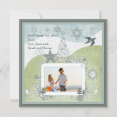 フォトブルースノーフレーククリスマスツリーかわいい鳥 シーズンカード (裏面)