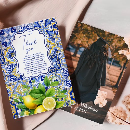 フォトブルータイルレモン卒業式 サンキューカード