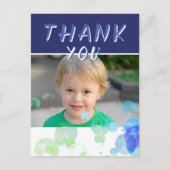 フォトブルーバブル子供の誕生日パーティーありがとう ポストカード (正面)