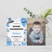 フォトブルーバルーンハロウィーン誕生日招待状 招待状 (スタンド正面)