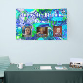 フォトブルーパーソナライズされたとグリーンの誕生日 横断幕 (トレードショー)